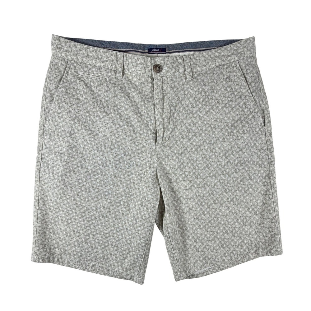 Johnnie-O Mens Gray White Floral Print Cotton Linen Blend Golf Shorts Size 34